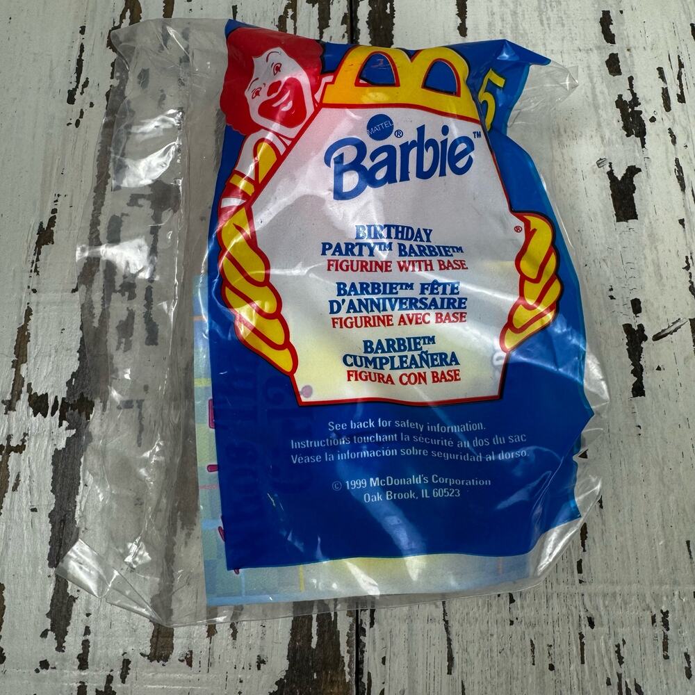 McDonalds 1999 "BIRTHDAY PARTY BARBIE" Happy Meal Toy W/Base Sealed #5 Vintage